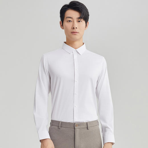 圣得西商务休闲纯色长袖衬衫秋季新款中青年易打理弹力衬衣2412952001A 商品图1