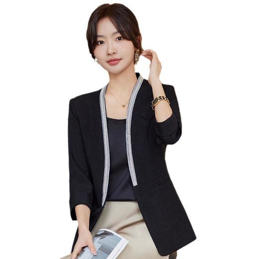 娜璐多 高级感通勤无领珍珠小西服女新中式小香风短款百搭2023新款薄款女 商品图5