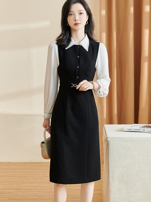 剩S/XXL 米思阳2025春季新款气质法式黑色无袖背心连衣裙遮肉显瘦打底长裙2323 商品图3