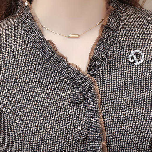 QYM-KED-H1336-Y假两件连衣裙春秋新款木耳边拼结中长款A字裙 商品图3