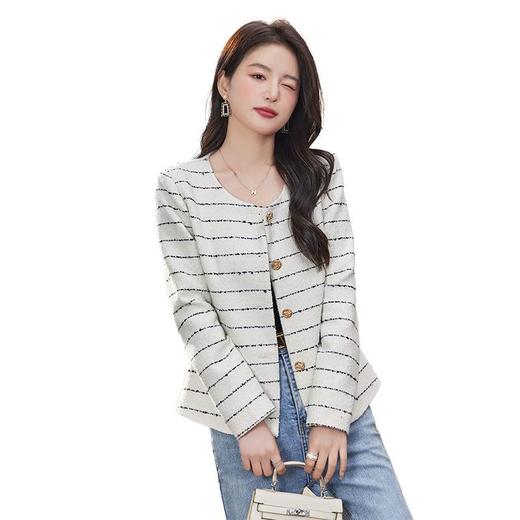 娜璐多 小香风毛呢外套女2023年春秋新款气质名媛风法式小个子条纹外套女 商品图4