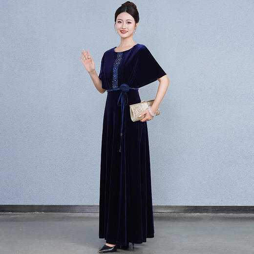 QQX-88538高级感宽松显瘦金丝绒连衣裙贵夫人阔太太日常宴会气质洋气长裙女 商品图4
