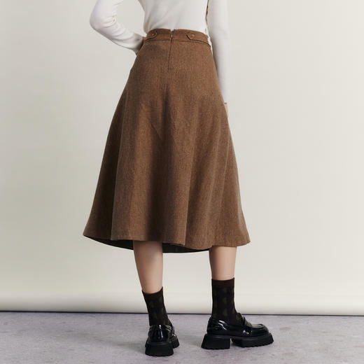 谜底长款半身裙伞裙女2023冬季新品复古文艺A型呢子半裙234MB1491 商品图2