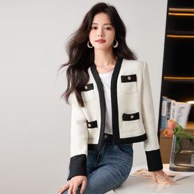 娜璐多 高级设计感白色小香风外套女2023秋季新款炸街温柔风小个子短款