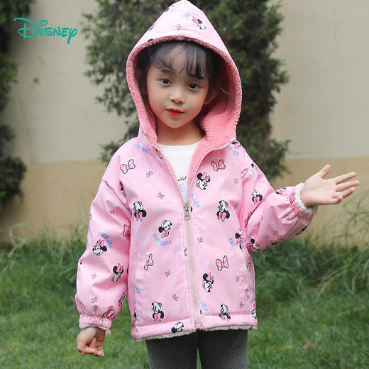 迪士尼童装女童米妮满印防风外套秋冬新款加绒保暖连帽两面穿外衣234S1841
 商品图6