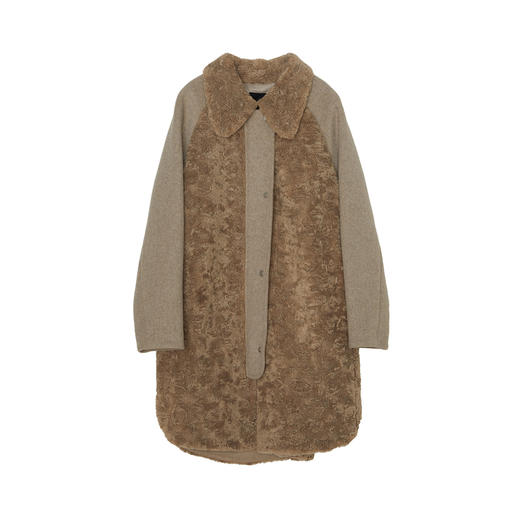 谜底毛毛拼接呢子大衣女2023冬特色绣花中长款外套女234MD1572 商品图4