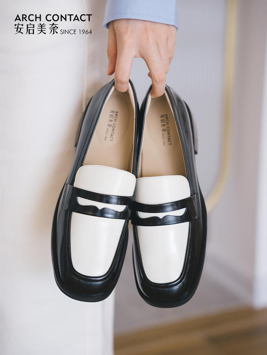 ARCHCONTACT安启美奈英伦风法式拼色圆头中跟乐福鞋52834 商品图3