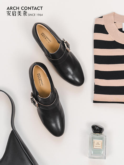 ARCHCONTACT安启美奈粗跟复古气质妈妈鞋52843 商品图3