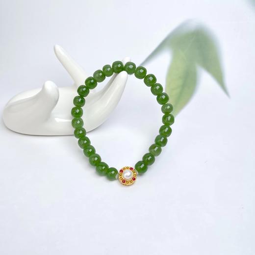 碧玉单圈手串-珍珠金圆牌苹果绿 商品图0