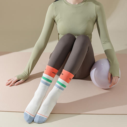 2023新款瑜伽袜子女中筒袜纯棉双罗口普拉提运动防滑袜配鲨鱼裤袜【1300】 商品图2