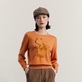 谜底套头针织衫女2023冬新品复古绣花修身百搭柔软毛衫234MZ1862