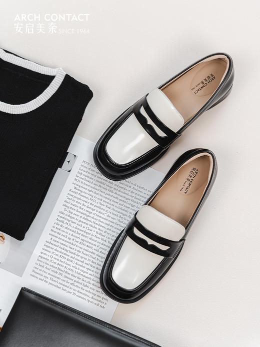 ARCHCONTACT安启美奈英伦风法式拼色圆头中跟乐福鞋52834 商品图4