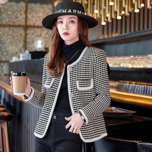 娜璐多 法式设计感小香风外套女2023秋季新款气质名媛编织粗花呢格子外套 商品图1