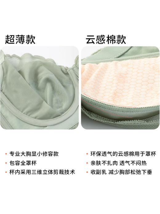环保透气云感棉，中小胸聚拢显大减少胸部松弛下垂，软钢圈中厚杯，星河云感棉调整型文胸 商品图3