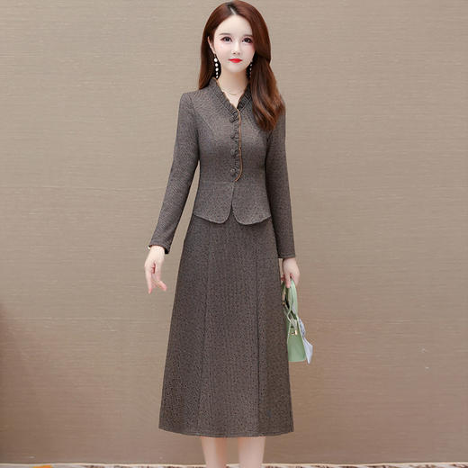 QYM-KED-H1336-Y假两件连衣裙春秋新款木耳边拼结中长款A字裙 商品图0