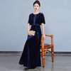 QQX-88538高级感宽松显瘦金丝绒连衣裙贵夫人阔太太日常宴会气质洋气长裙女 商品缩略图1