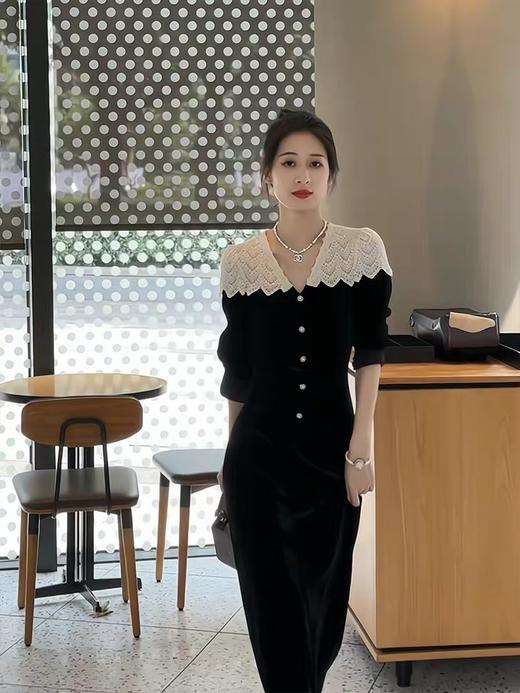 【GZ】无忧购法式温柔复古蕾丝拼接丝绒连衣裙8862（截单后7天发货) 商品图4