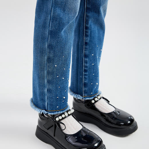 笛莎Deesha 童装女童长裤2023冬季新款烫钻水洗牛仔裤 商品图3