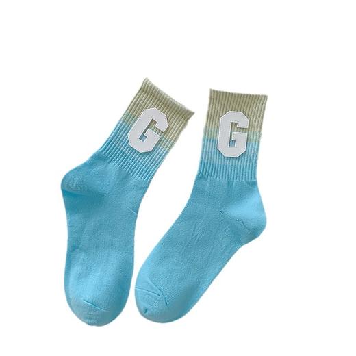 【非瑜伽袜】【新品】粉色渐变色袜子女棉秋冬外穿字母G中筒袜日韩搭老爹鞋鲨鱼裤长袜 商品图4