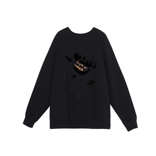 谜底中长款卫衣女2023冬款时尚百搭圆领绣花大廓形上衣234MV1486 商品图4