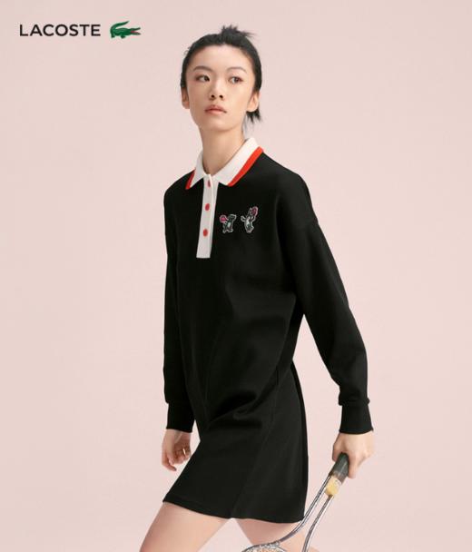 【海南专供价】Lacoste法国鳄鱼女装学院风卡通logo拼色长袖Polo领连衣裙EF7405-98 商品图0
