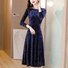 DD-蓝色丝绒连衣裙女2023秋季新款时尚洋气圆领拼接修身显瘦中长裙潮 商品缩略图3
