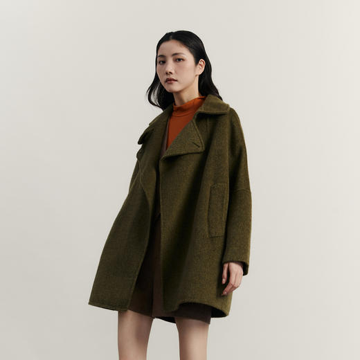 谜底A型中长款呢子大衣女士2023冬季新品简约宽松羊毛呢234GD1452 商品图1