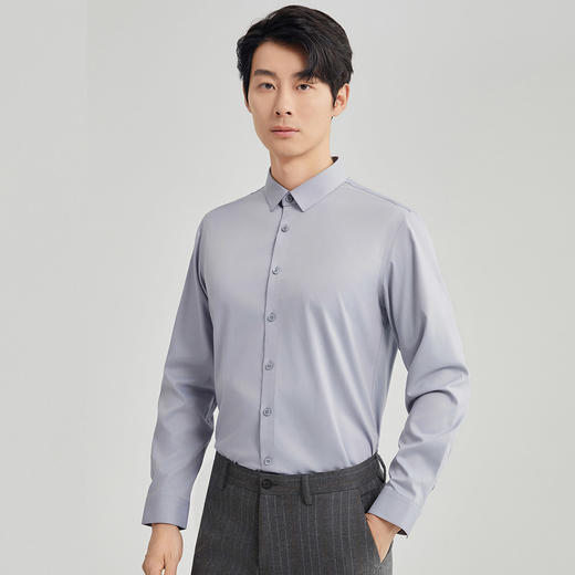 圣得西商务休闲纯色长袖衬衫秋季新款中青年易打理弹力衬衣2412952001A 商品图2