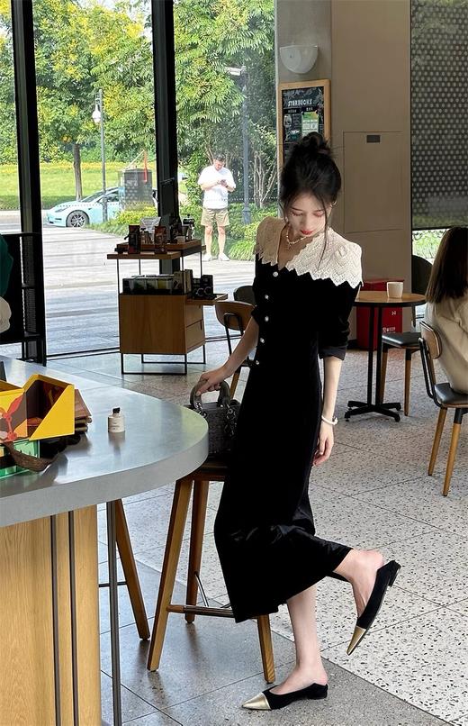 【GZ】无忧购法式温柔复古蕾丝拼接丝绒连衣裙8862（截单后7天发货) 商品图1