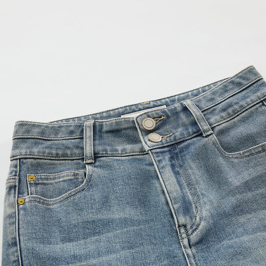 谜底弹力牛仔裤女2023冬季新品高腰百搭修身铅笔九分裤234MK1493 商品图3