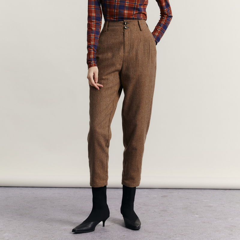 谜底毛呢萝卜裤女士2023冬季新品复古百搭保暖九分裤女234MK1529