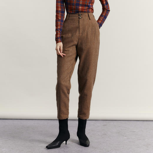 谜底毛呢萝卜裤女士2023冬季新品复古百搭保暖九分裤女234MK1529 商品图0