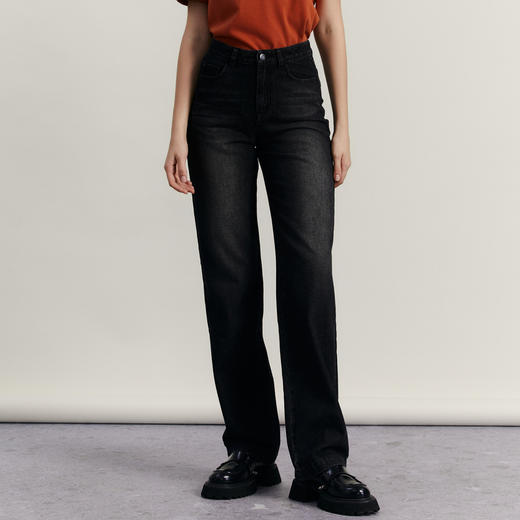 谜底丹宁牛仔直筒裤女2023冬季新品复古高腰百搭长裤女234MK1495 商品图0