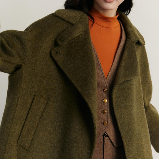 谜底A型中长款呢子大衣女士2023冬季新品简约宽松羊毛呢234GD1452 商品图3