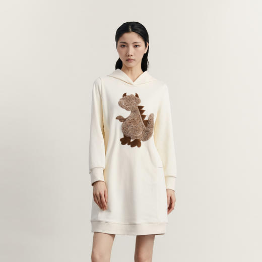 谜底连衣裙长袖2023冬新品复古文艺绣花宽松中长卫衣裙234ML1489 商品图0