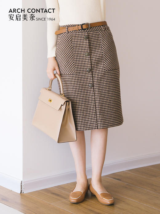 ARCHCONTACT安启美奈羊皮圆头浅口舒适百搭拼色豆豆鞋52836 商品图3