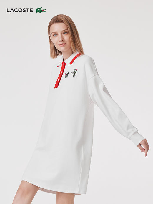 【海南专供价】Lacoste法国鳄鱼女装学院风卡通logo拼色长袖Polo领连衣裙EF7405-98 商品图2