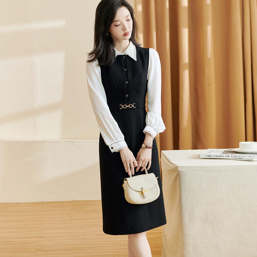 剩S/XXL 米思阳2025春季新款气质法式黑色无袖背心连衣裙遮肉显瘦打底长裙2323 商品图0