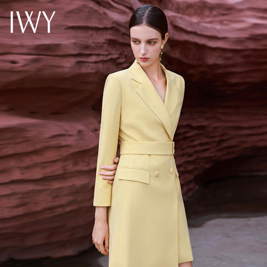 IWY/洋气黄色连衣裙女高级设计感西装修身显瘦气质主持人上镜职业装olQ13314 商品图1