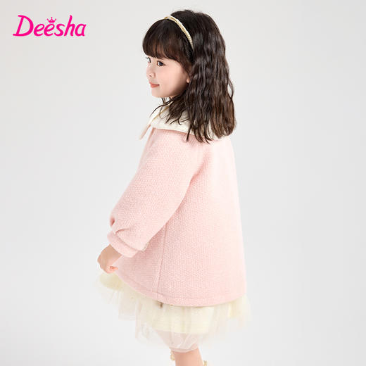 笛莎Deesha 童装女童呢大衣2023冬季新款甜美复古撞色大衣 商品图1