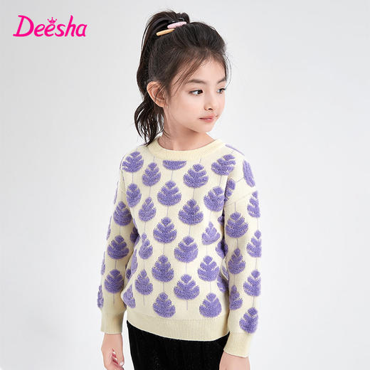 笛莎Deesha 童装女童针织衫2023冬新款圆领立体工艺毛衫 商品图1