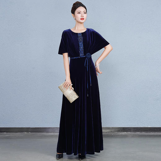 QQX-88538高级感宽松显瘦金丝绒连衣裙贵夫人阔太太日常宴会气质洋气长裙女 商品图2