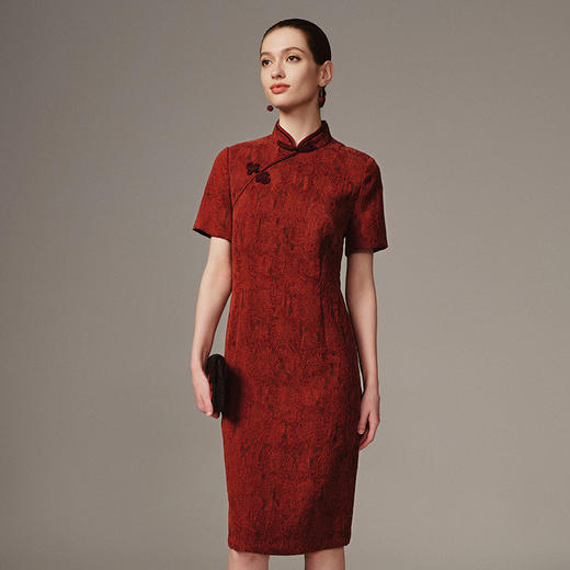 TANGY Collection天意高端2023秋季新品商场同款女士桑蚕丝提花旗袍连衣裙 商品图1