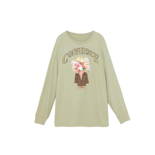 谜底中长款卫衣女2023冬新品复古特色绣花圆领宽松套头234MV1550 商品图4