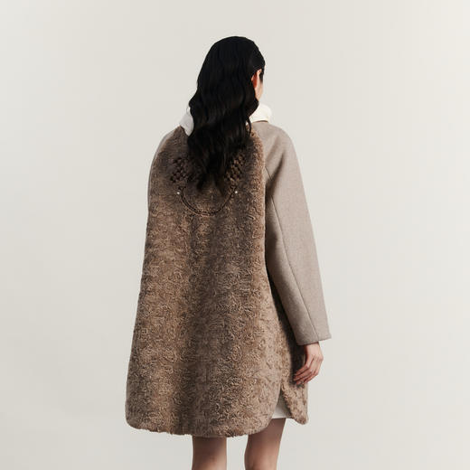 谜底毛毛拼接呢子大衣女2023冬特色绣花中长款外套女234MD1572 商品图2