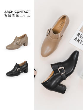 ARCHCONTACT安启美奈粗跟复古气质妈妈鞋52843