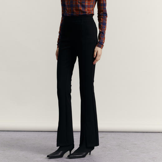 谜底紧身喇叭裤女2023冬新品修身弹力前开叉微喇长裤女234MK1601 商品图1