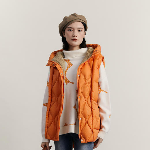 谜底中长款羽绒马甲女2023冬新品时尚连帽百搭鸭绒马夹234MY1567 商品图0