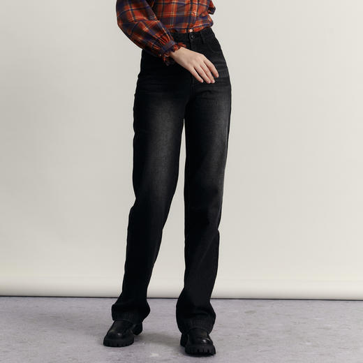 谜底丹宁牛仔直筒裤女2023冬季新品复古高腰百搭长裤女234MK1495 商品图1