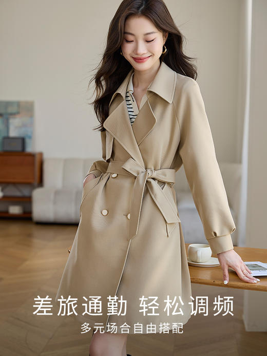 【专属特价】熙世界卡其色风衣外套女2025秋秋新款流行中长款高级感英伦风大衣 商品图1